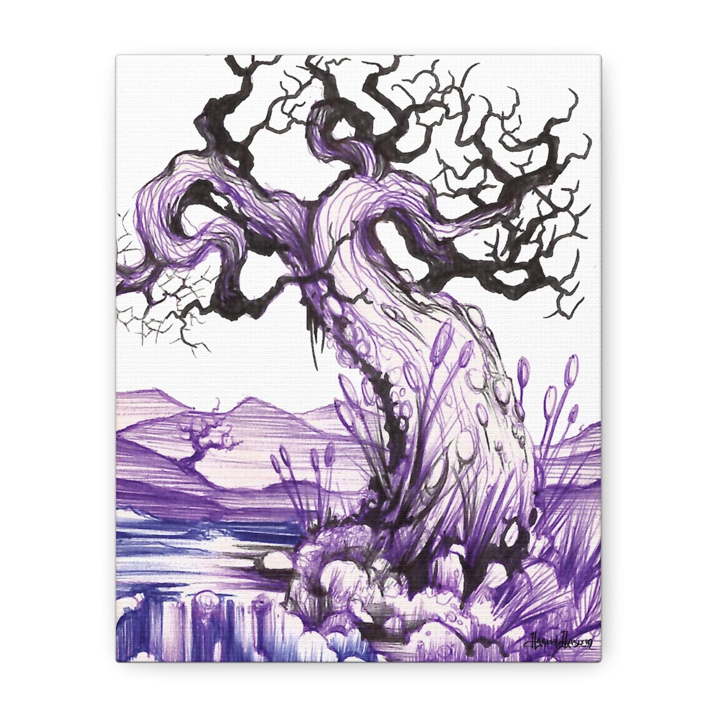 Liquid Ink Purple Tree Matte Canvas, Stretched, 1.25"