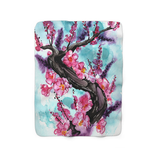 Liquid Flora Cherry Blossom Sherpa Fleece Blanket