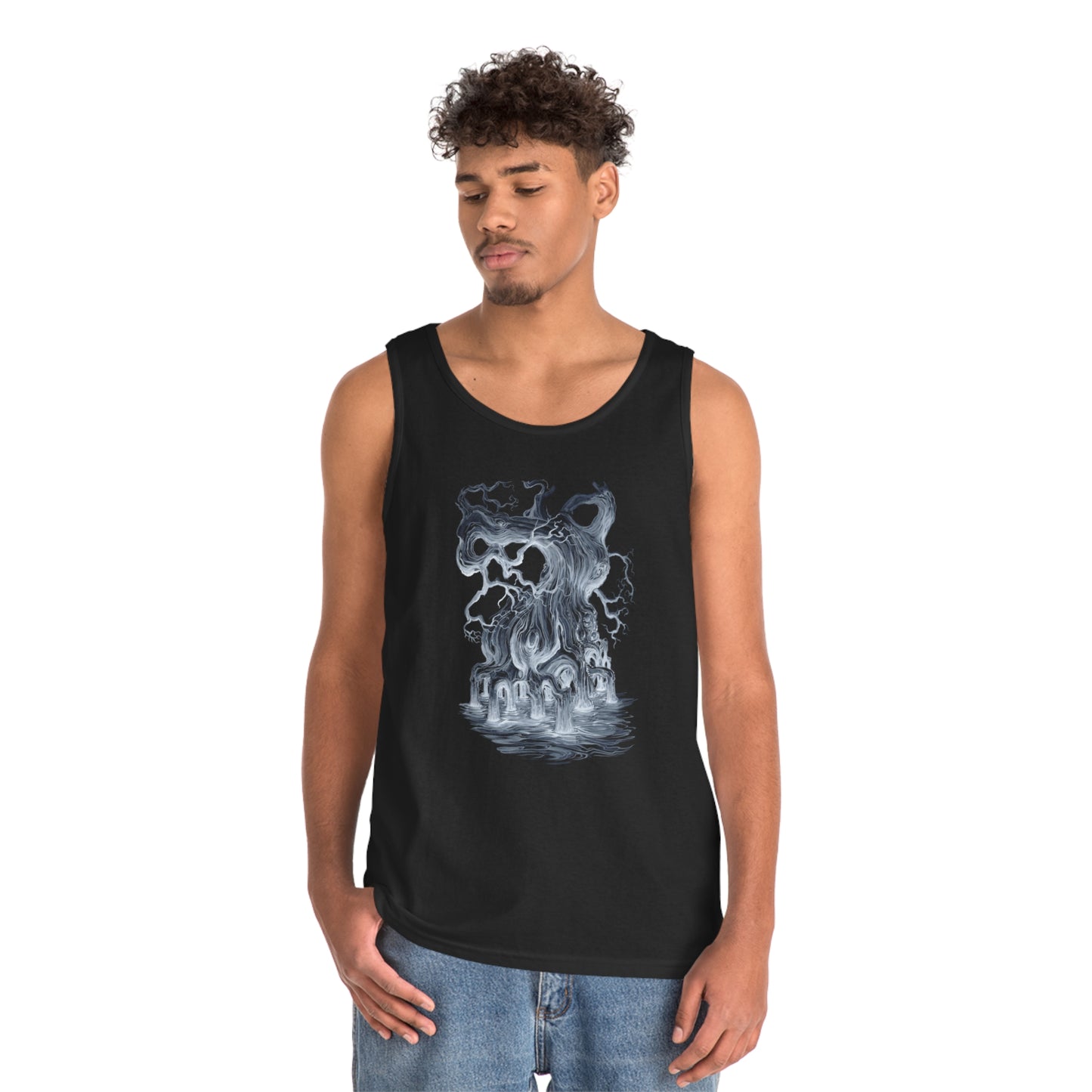 Liquid Tree Gnaraled Tree Black and White Unisex Heavy Cotton Tank Top Liquid Trees Gnarled Tree