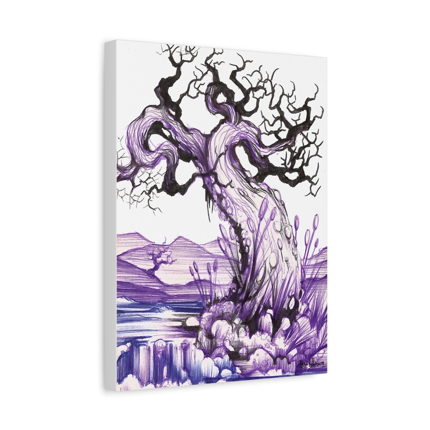 Liquid Ink Purple Tree Matte Canvas, Stretched, 1.25"