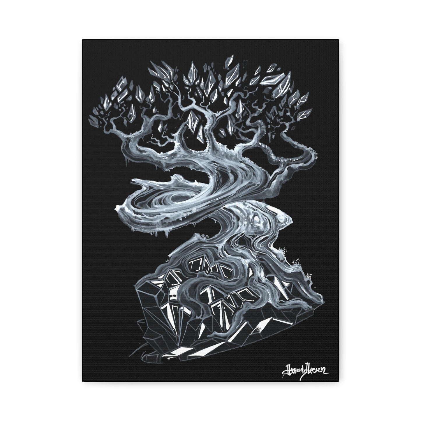 Liquid Trees Crystal Tree Matte Canvas, Stretched, 1.25" Black and White Crystal Tree