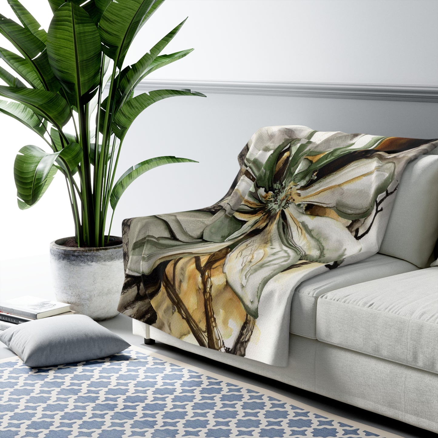 Liquid Flora Magnolia Sherpa Fleece Blanket