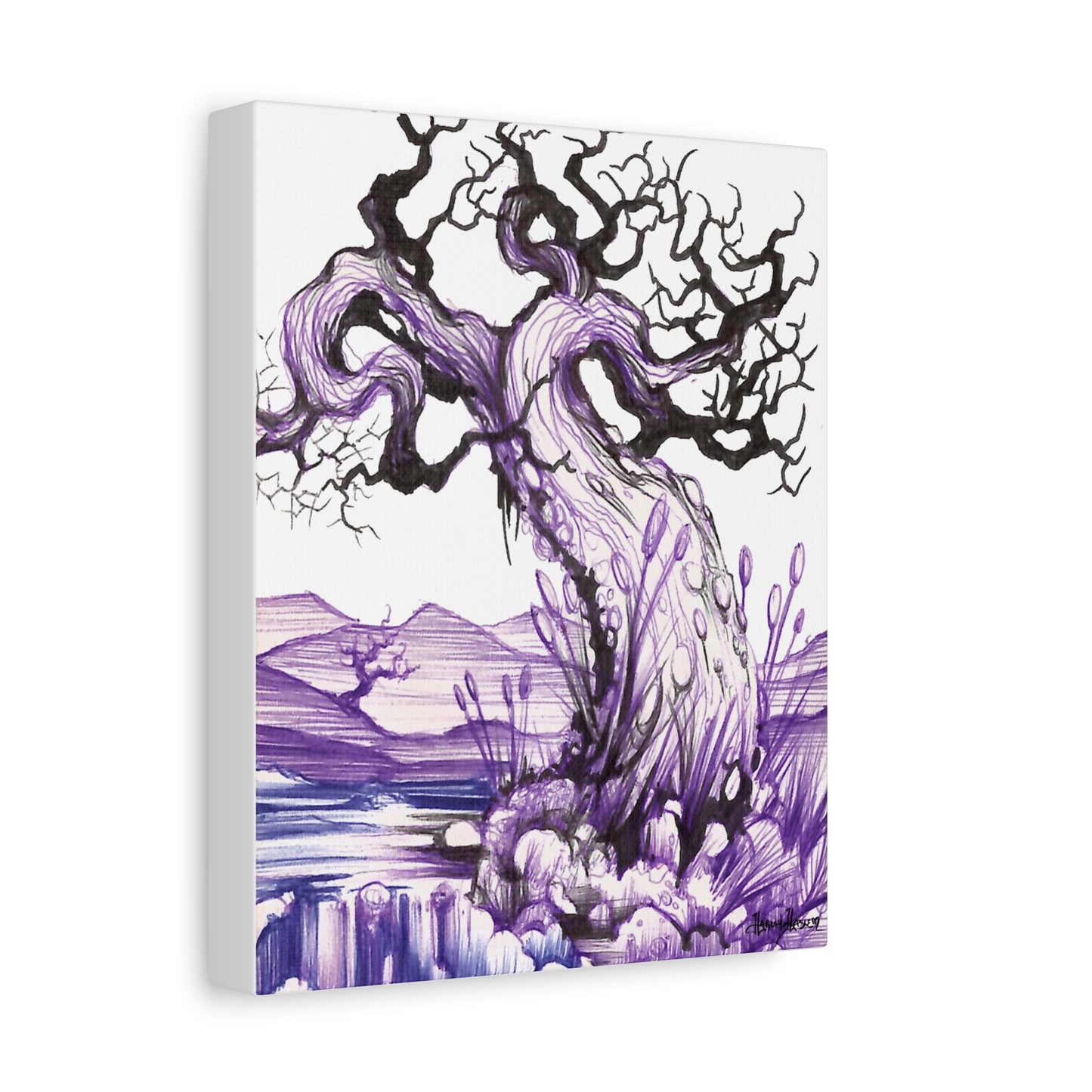 Liquid Ink Purple Tree Matte Canvas, Stretched, 1.25"