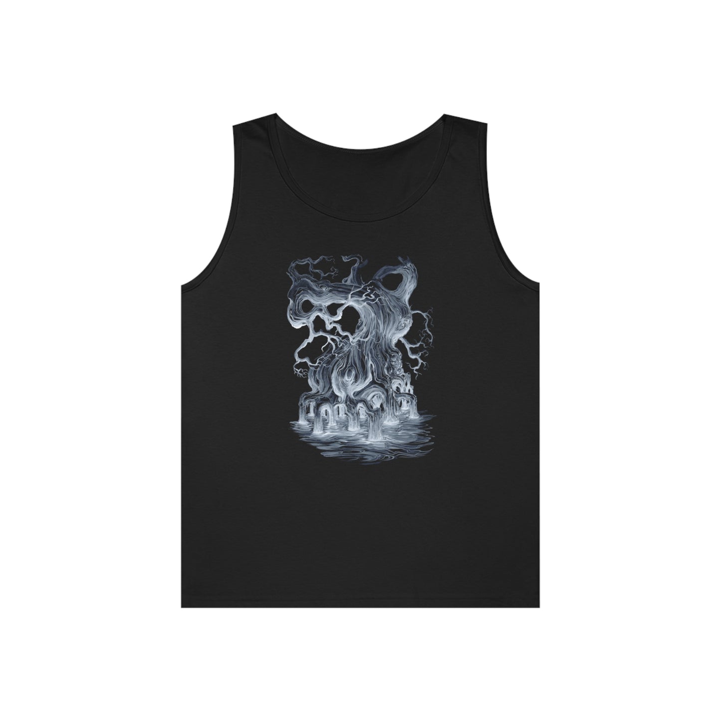 Liquid Tree Gnaraled Tree Black and White Unisex Heavy Cotton Tank Top Liquid Trees Gnarled Tree