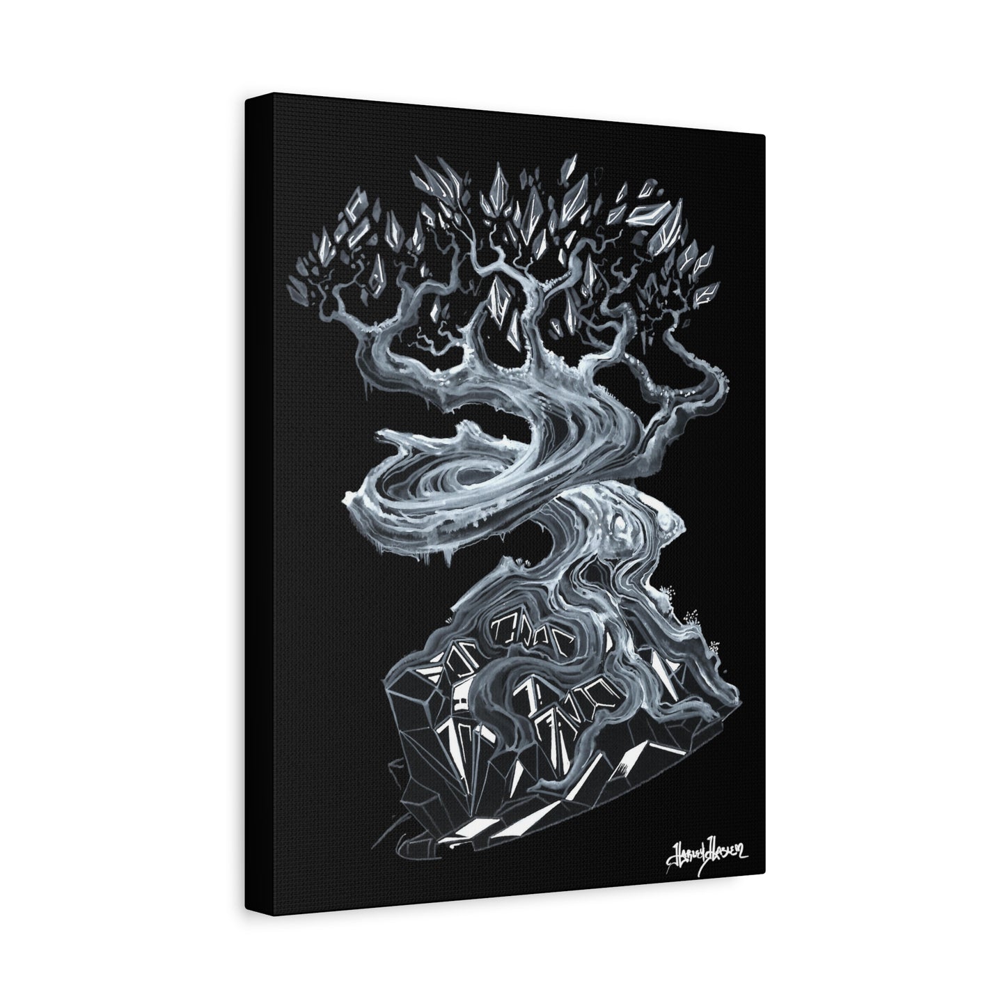 Liquid Trees Crystal Tree Matte Canvas, Stretched, 1.25" Black and White Crystal Tree