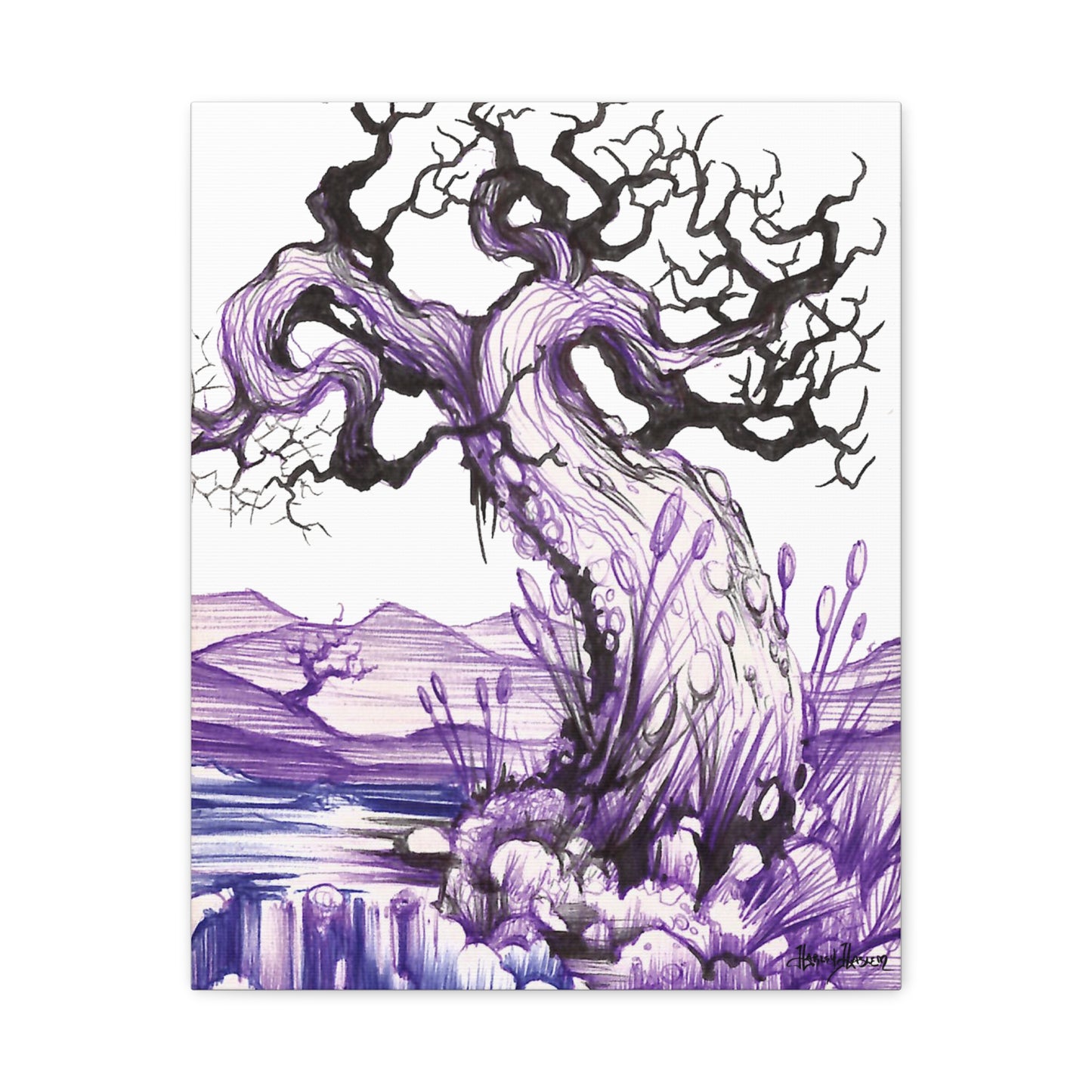 Liquid Ink Purple Tree Matte Canvas, Stretched, 1.25"