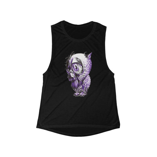 Liquid Ink Owl Women's Flowy Scoop Muscle Liquid Ink Tank Owl