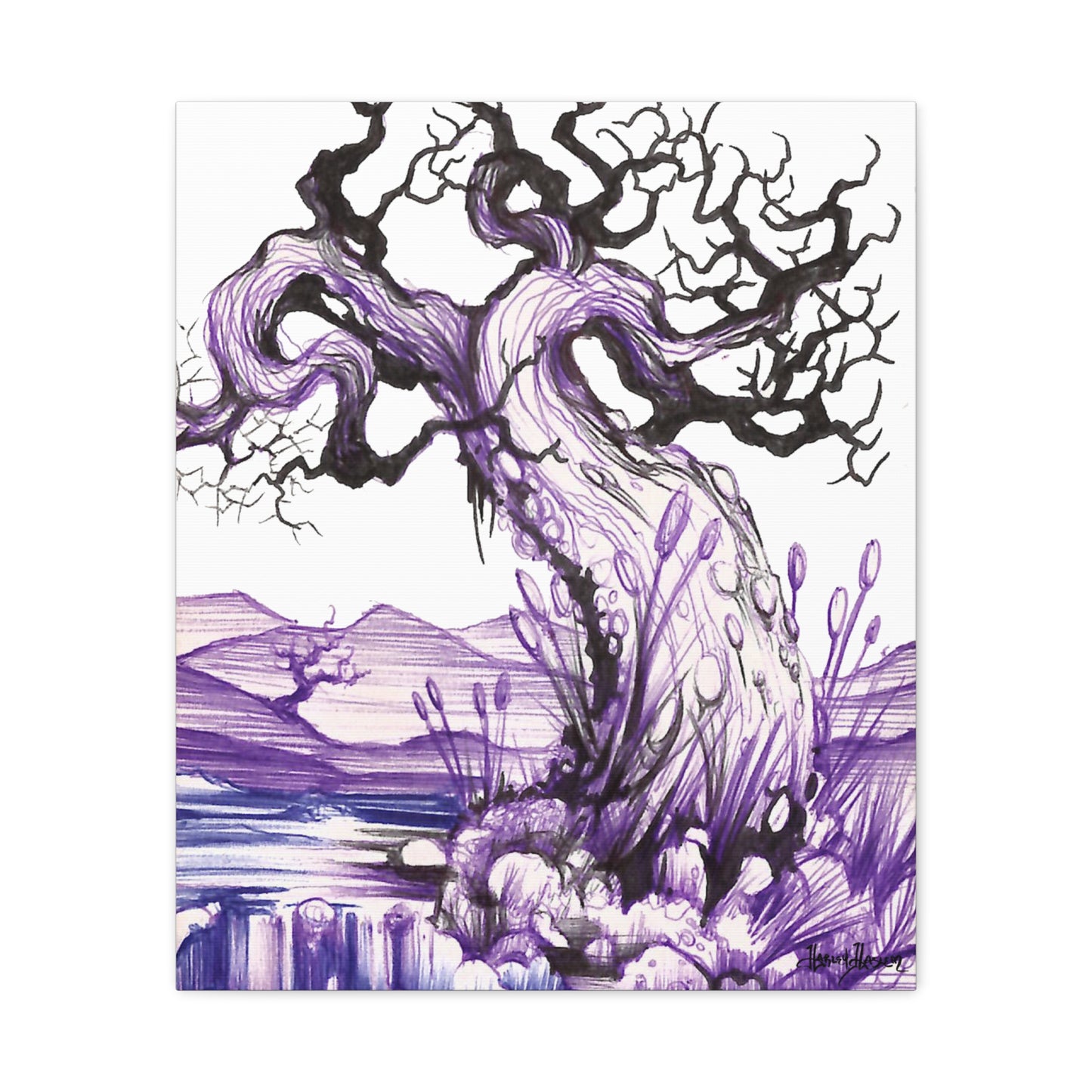 Liquid Ink Purple Tree Matte Canvas, Stretched, 1.25"