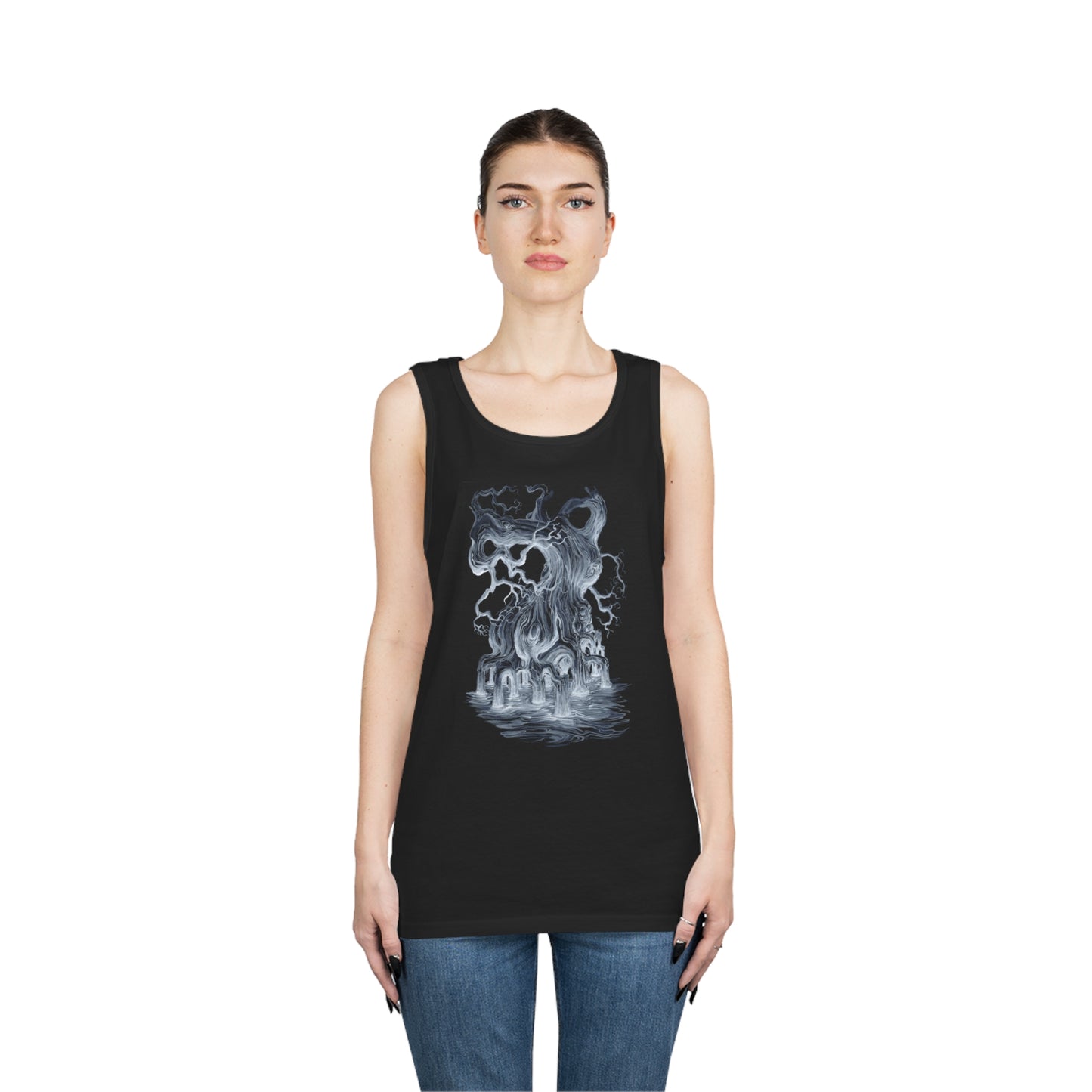 Liquid Tree Gnaraled Tree Black and White Unisex Heavy Cotton Tank Top Liquid Trees Gnarled Tree