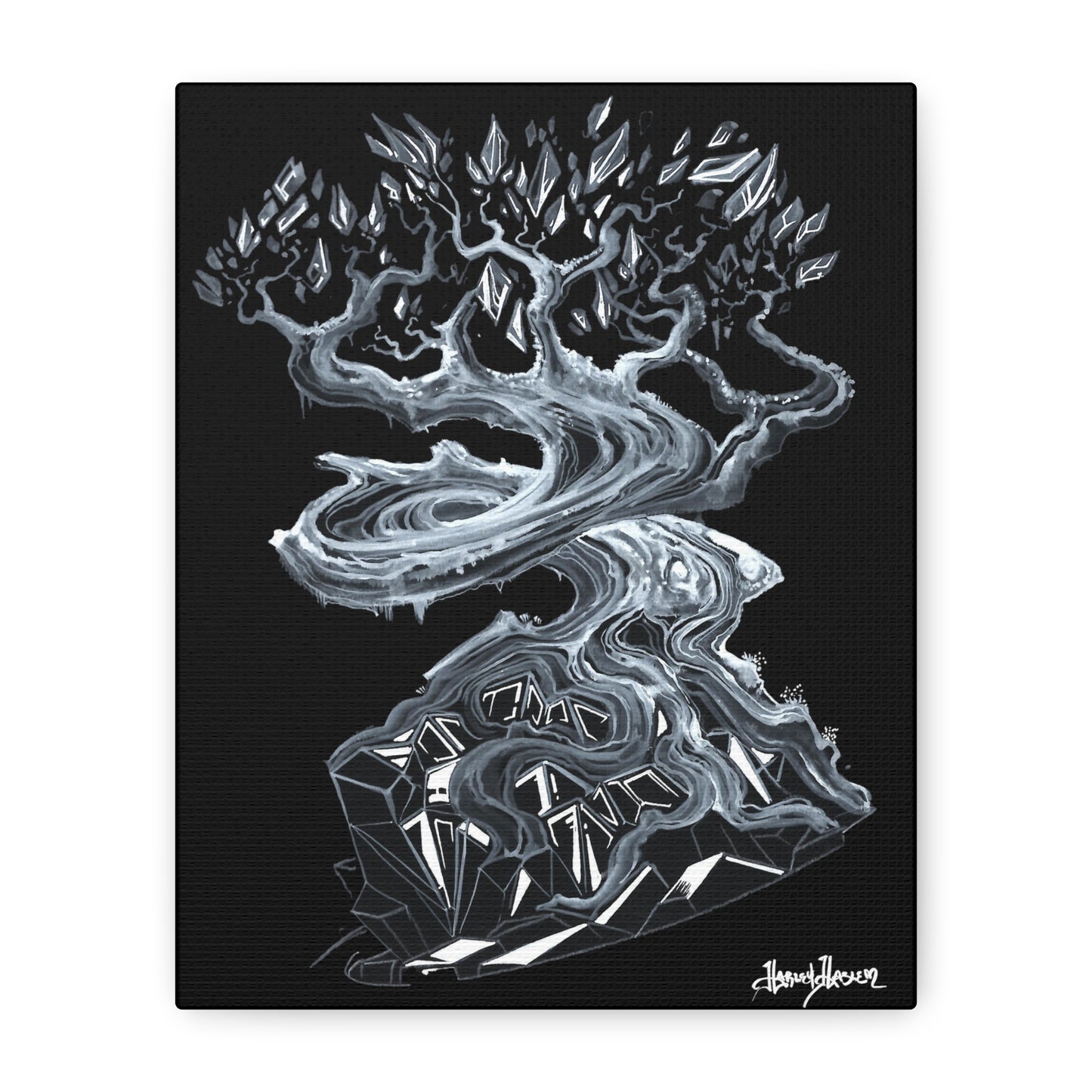 Liquid Trees Crystal Tree Matte Canvas, Stretched, 1.25" Black and White Crystal Tree