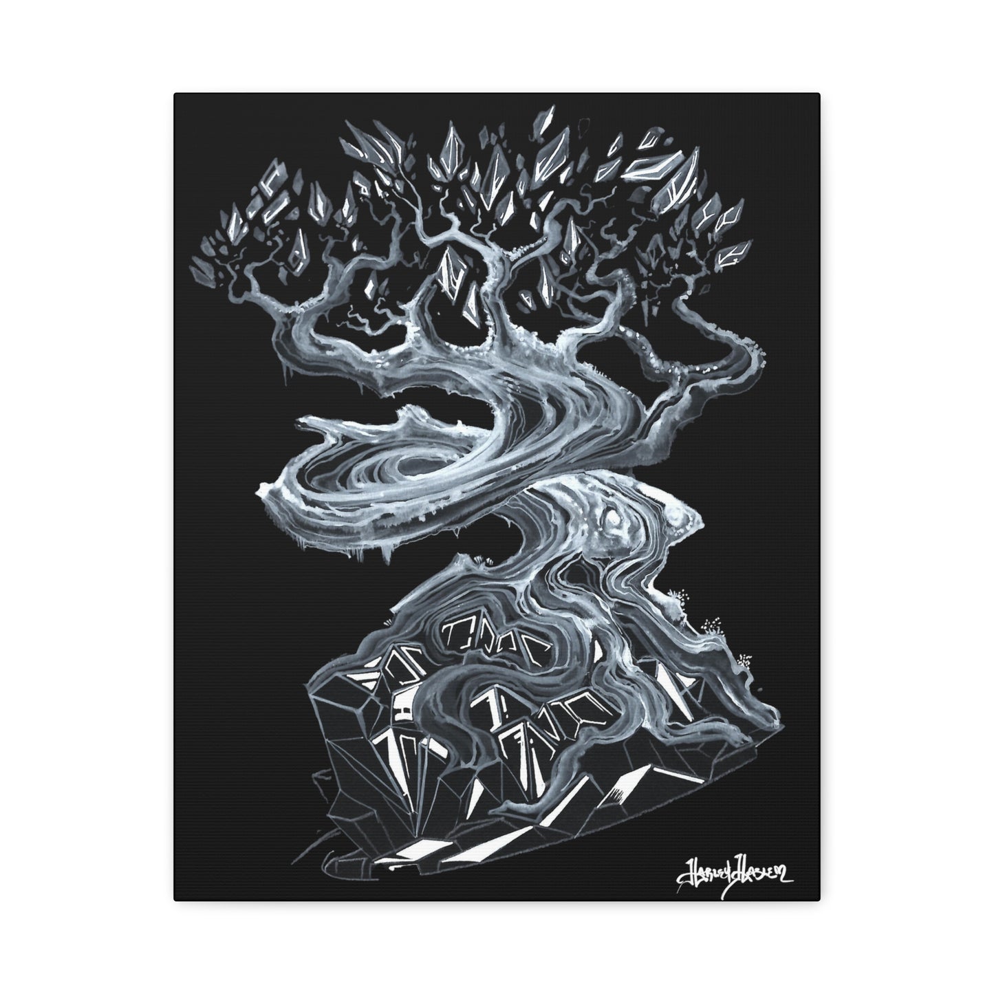 Liquid Trees Crystal Tree Matte Canvas, Stretched, 1.25" Black and White Crystal Tree