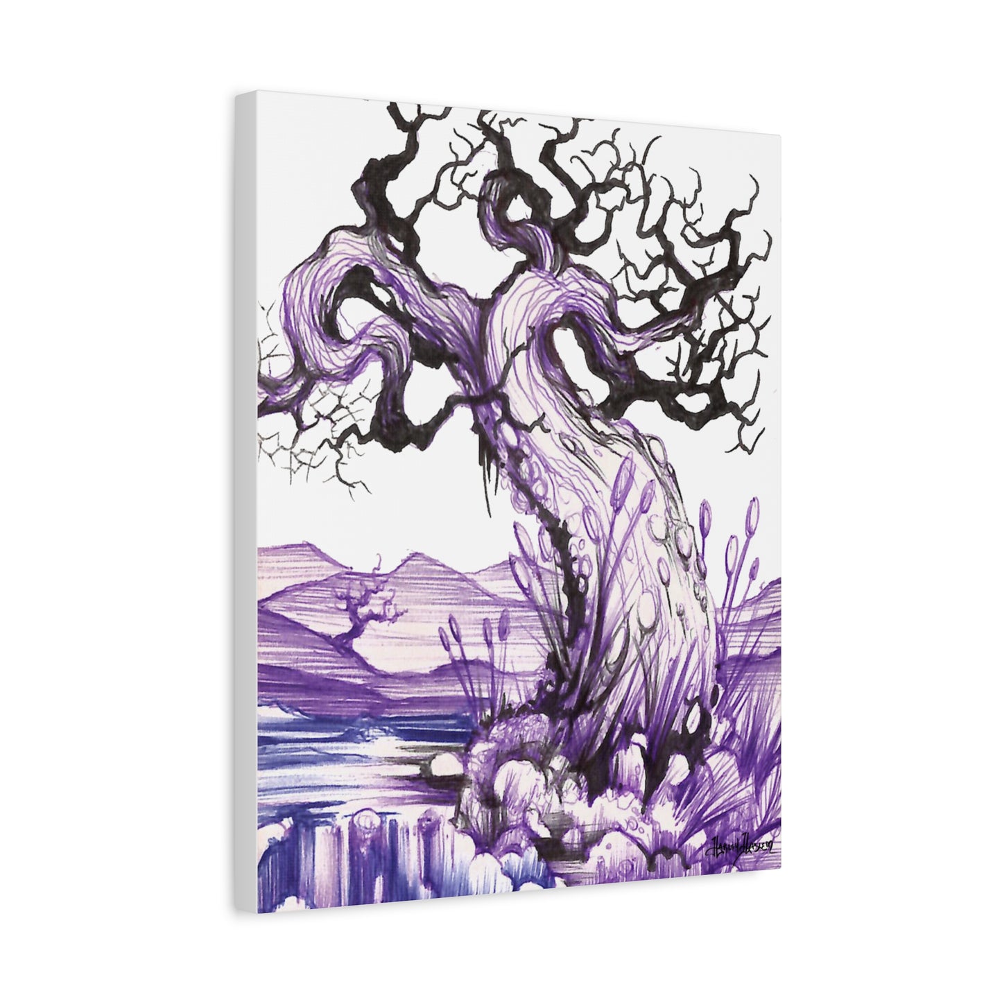 Liquid Ink Purple Tree Matte Canvas, Stretched, 1.25"