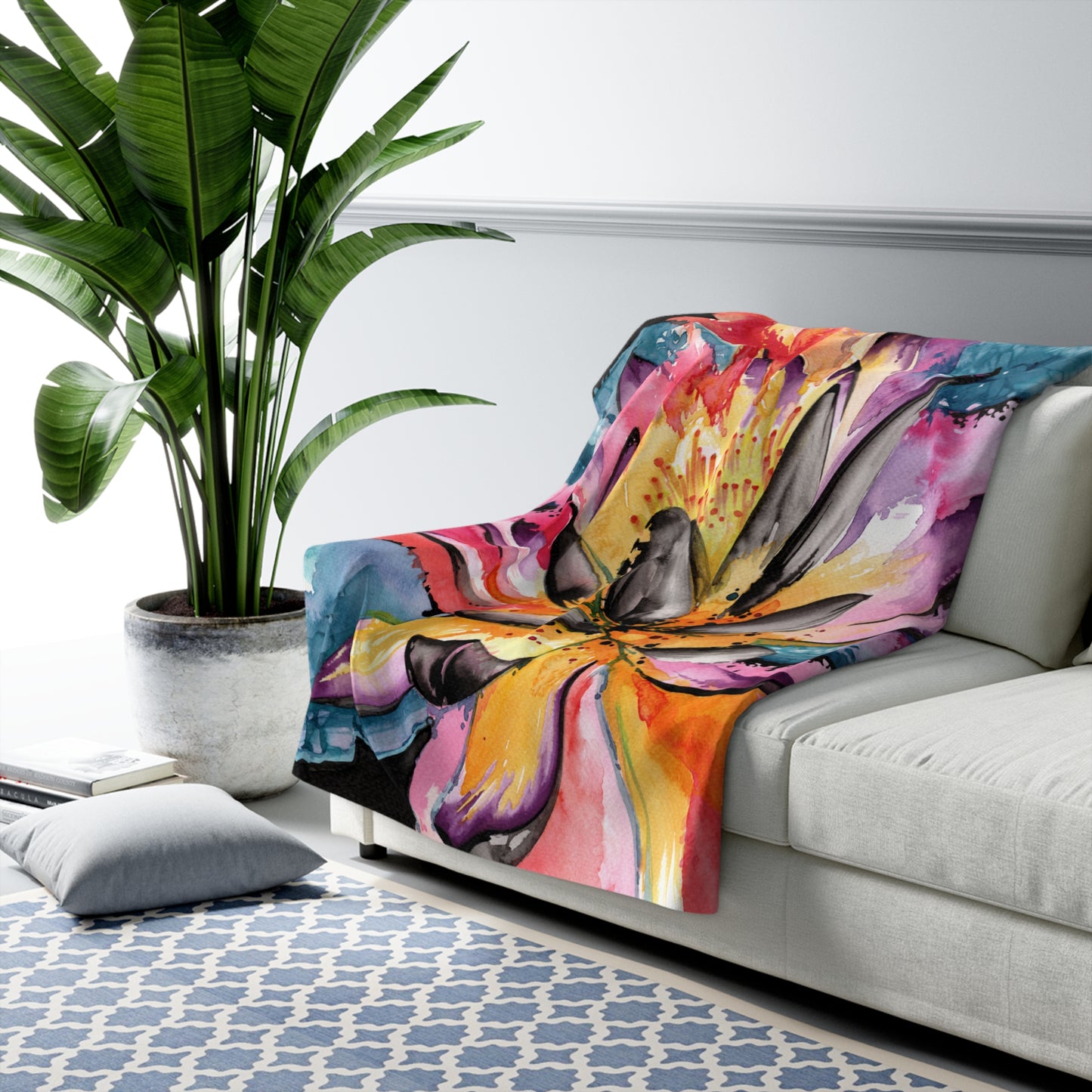 Liquid Flora Water Liliy Sherpa Fleece Blanket