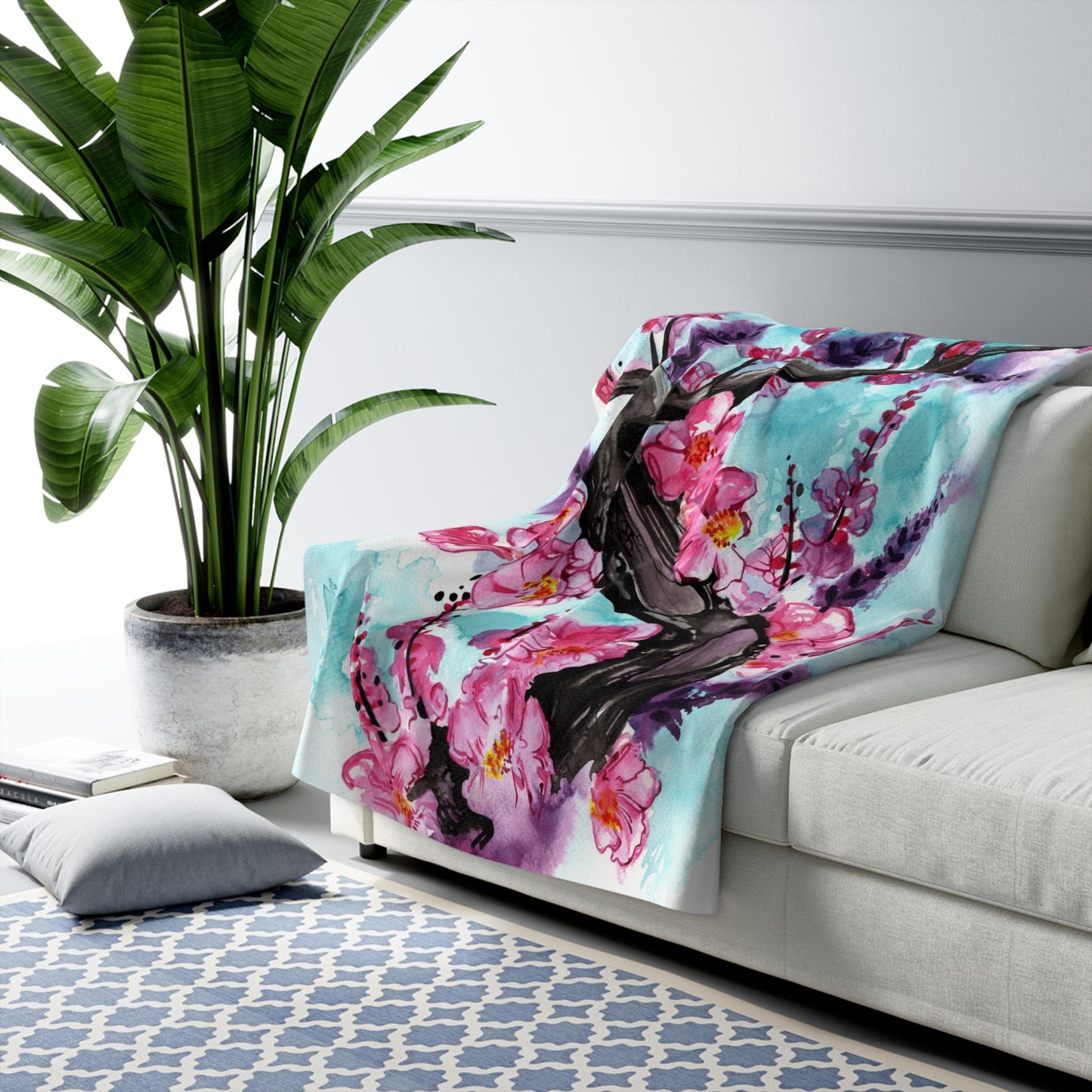 Liquid Flora Cherry Blossom Sherpa Fleece Blanket