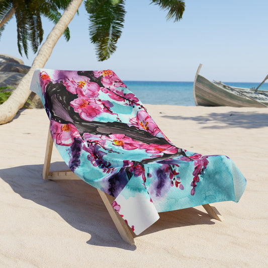 Liquid Flora Cherry Blossom Beach Towel