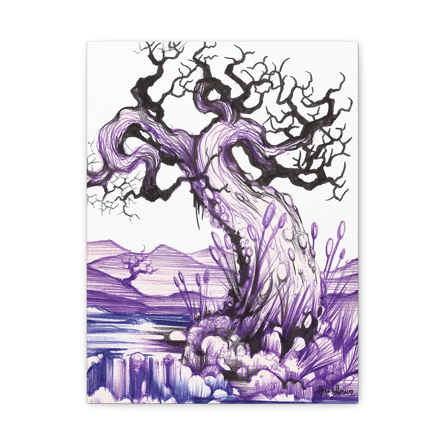 Liquid Ink Purple Tree Matte Canvas, Stretched, 1.25"