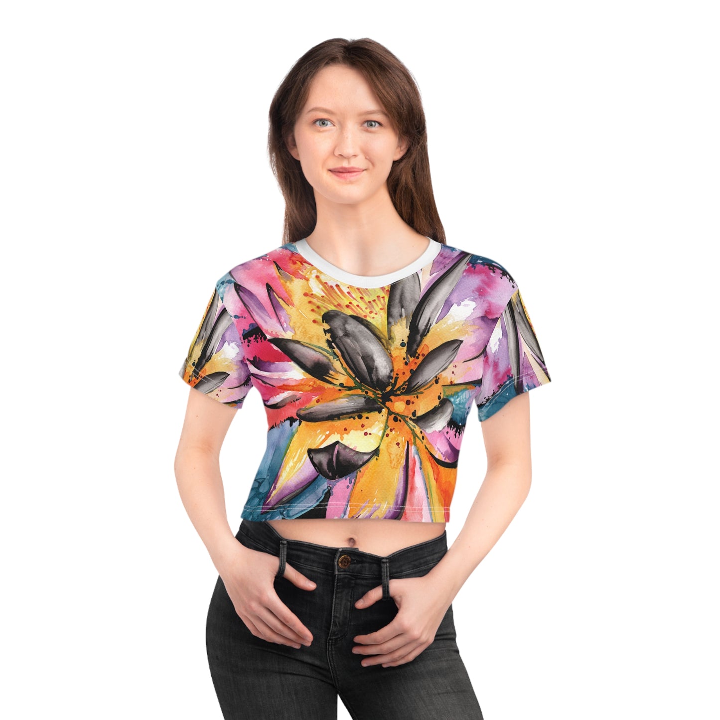 Liquid Flora Lilly Crop Tee (AOP)