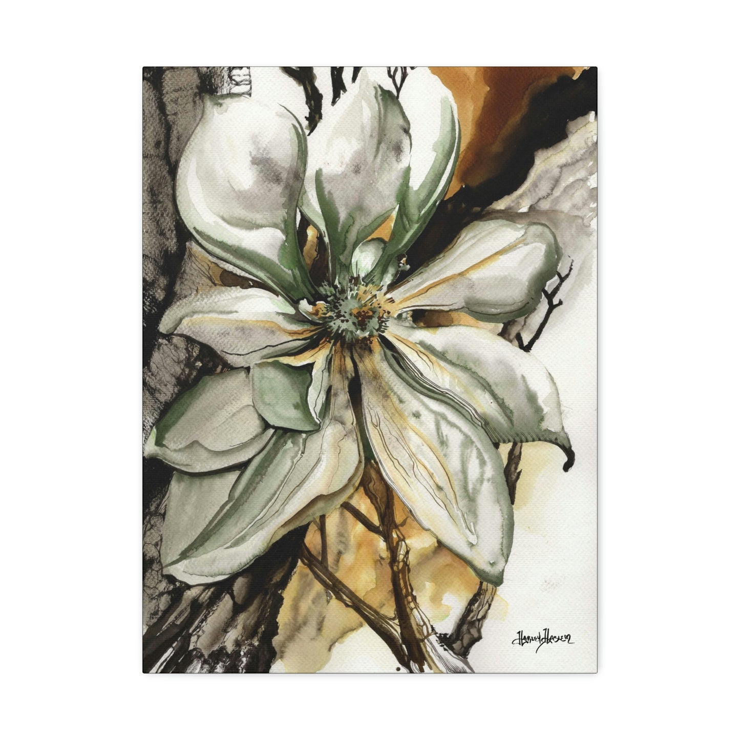 Liquid Flora Magnolia Print on Canvas